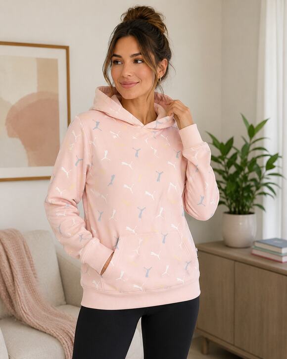 Puma Other - Puma Pink Logo Print Hooded Sweatshirt Girls 14/15 Women’s Small